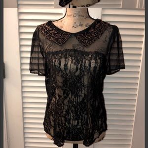 NEW Remain sheer lace top with beaded collar